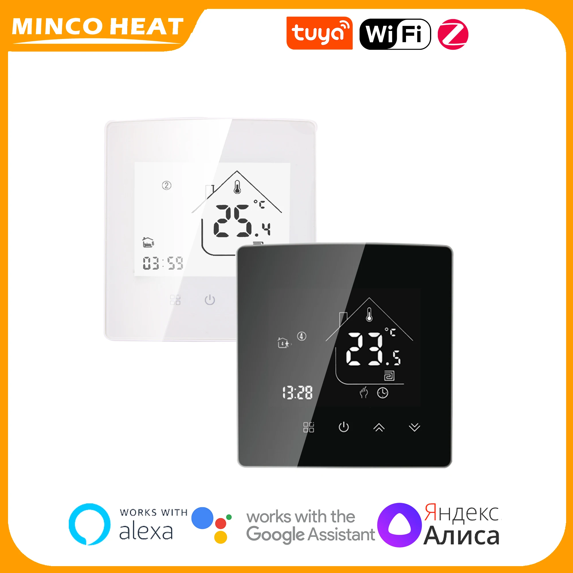 

Minco Heat Black/White Mirror Thermostat Wifi Tuya Zigbee 3A/16A/25A underfloor heating/Water/Gas Boiler Temperature Controller