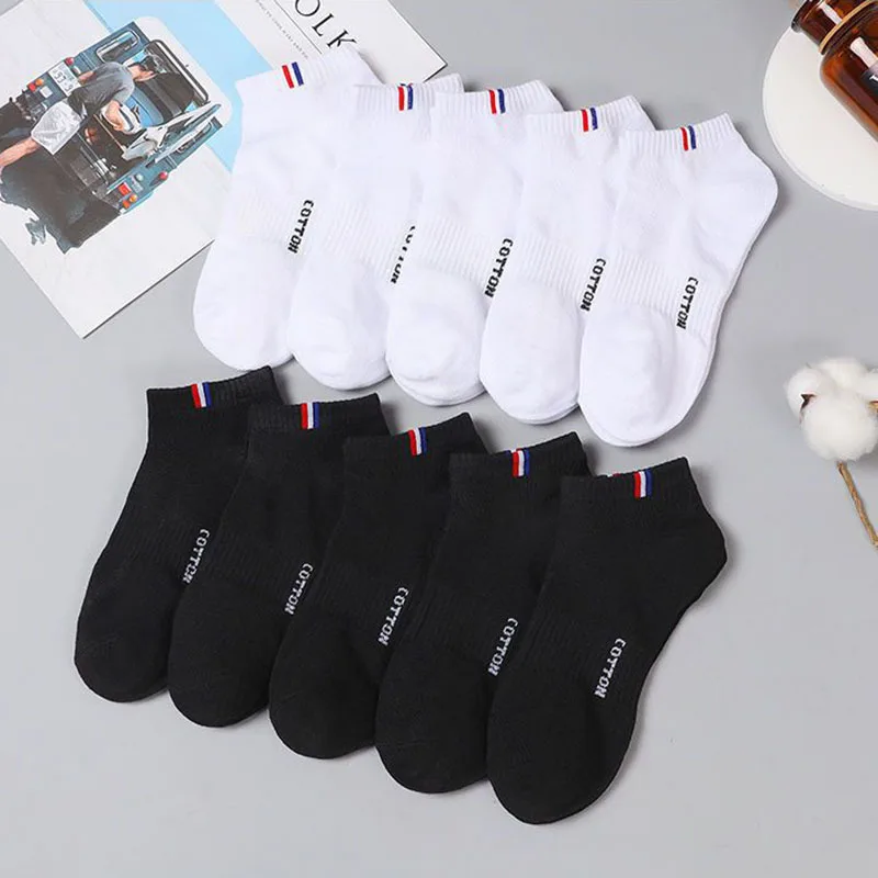 5 Pairs 1 Lot Socks Set Men Summer Thin Low Tube Breathable White Black Striped Gift Sport Ankle Socks 1 Pack Calcetines Hombre