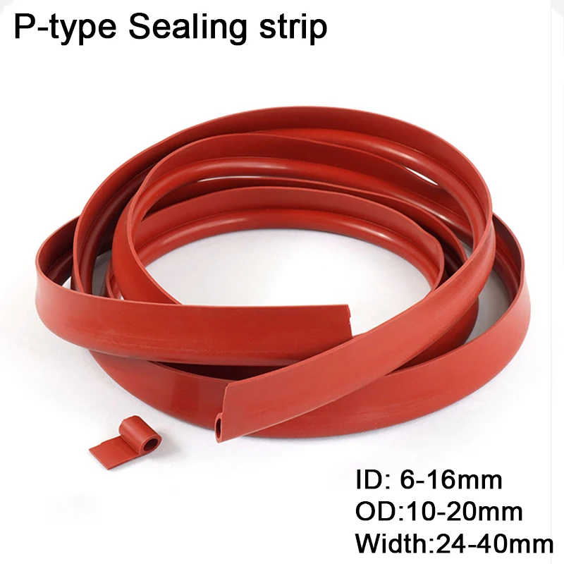 

1M Red Silicone Rubber P Type Sealing Strip High Temp Door Window Oven Steam Seal ID 6/8/10/12/14/16mm OD 10-20mm Width 20-40mm