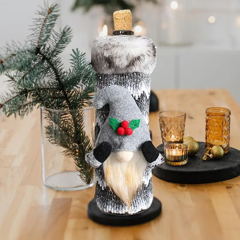 Wine Bottle Cover Cute Gnome Champagne Bottle Cover Swedish Tomte Gnomes Wine Bottle Decorations Christmas Wine Bag For Hostess