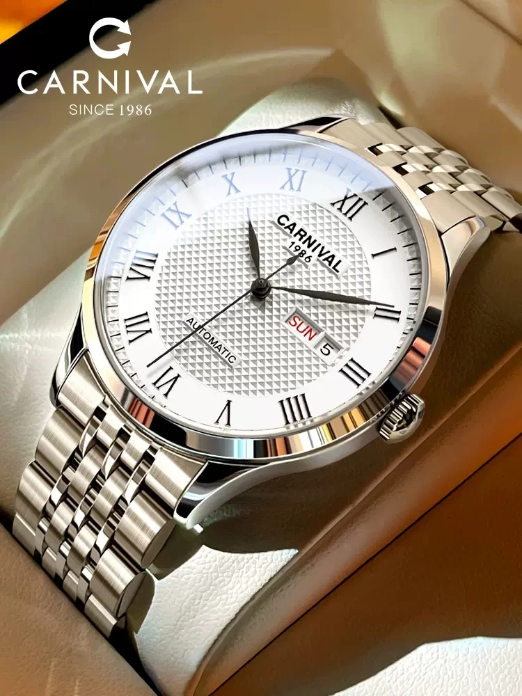 Carnival Men Watches Luxury MIYOTA Mechanical Watches Sapphire Glass Calendar Stainless Steel Waterproof Automatic Watch for Men