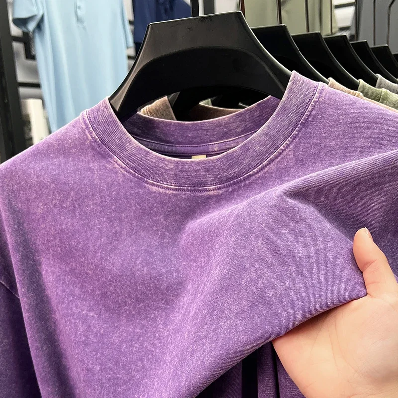 شخصية غسلها خمر تي شيرتات قصيرة الاكمام الراقية 100% القطن الخالص الرجال موضة الجولة الرقبة الراحة خفيفة الوزن رداء علوي غير رسمي