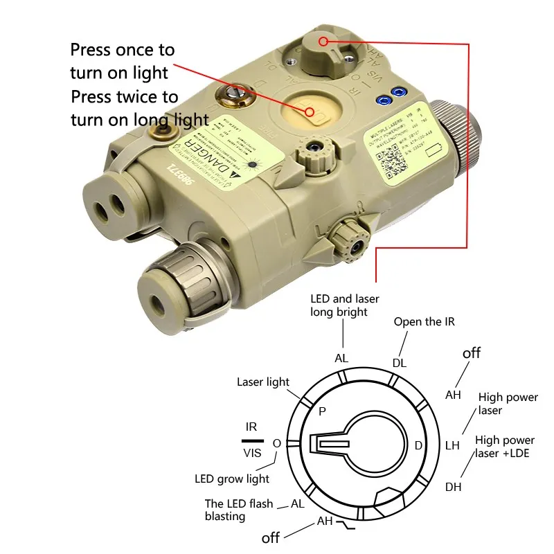 WADSN Tactical Airsoft Aiming UHP PEQ 15 PEQ-15 LA5C Red Dot Green Blue IR infrared Laser Indicator AR15 Weapon Scout Light