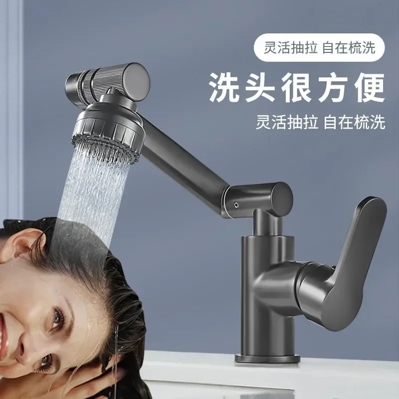 

with 2 Modes Water Tap Silver/Black Bathroom Faucet 1080 Rotation Kitchen Sink Faucet Stainless Steel Hot and Cold Water Faucet