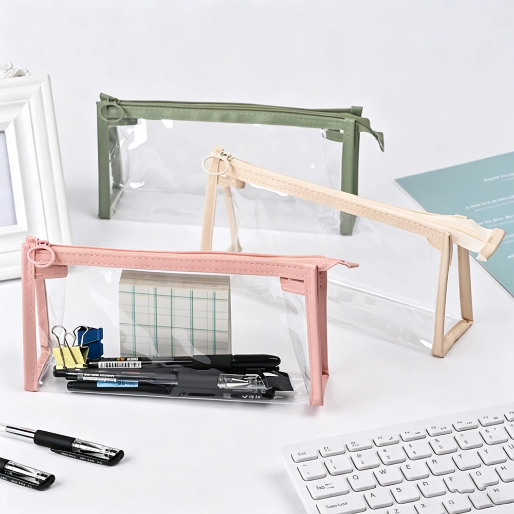 Pvc Transparent Triangular Pencil Case - Stationery from Korea, Simple Design, Suitable for Students, Large Capacity, with Zipper