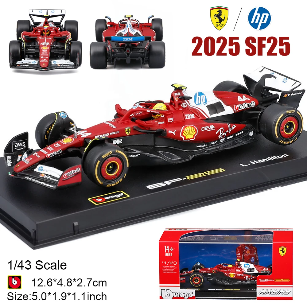 

Bburago 1:43 F1 2025 Ferrari SF25 44# Lewis Hamilton 16# Charles Leclerc Alloy Car Die Cast Model Toy with an acrylic box