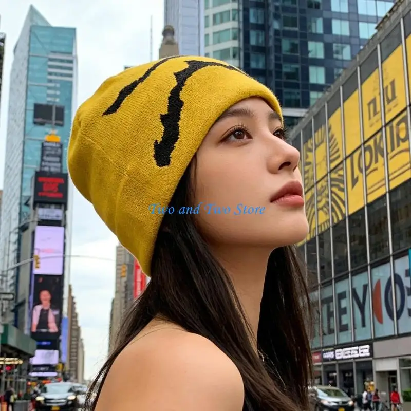 

HX6F Geometric Pattern Knit Brimless Hat Unisex Design Warm Breathable Skull Hat For Autumn Winter Spring Daily Essential