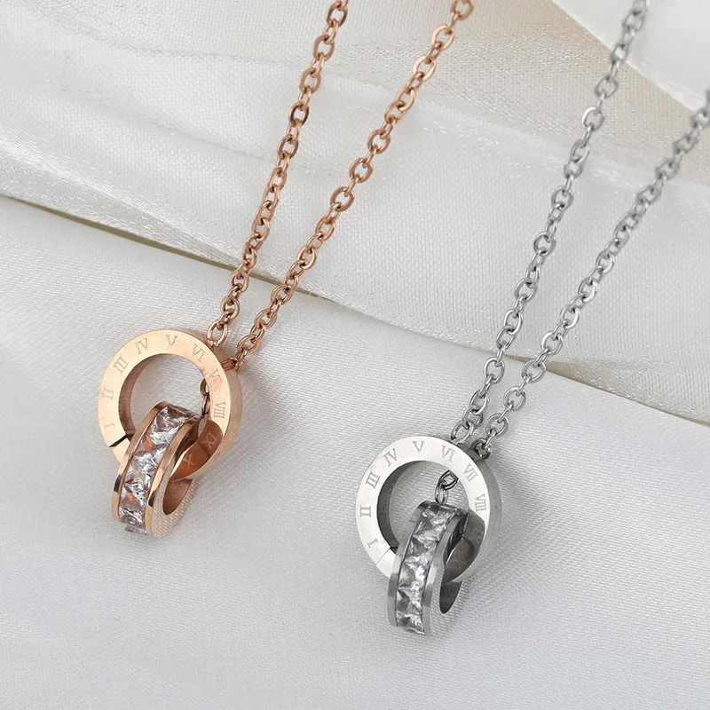 316L Stainless Steel KPOP Korean Fashion Roman Numerals Necklace For Women Classsic Gold Plated Pendants Clavicle Chain Jewelry