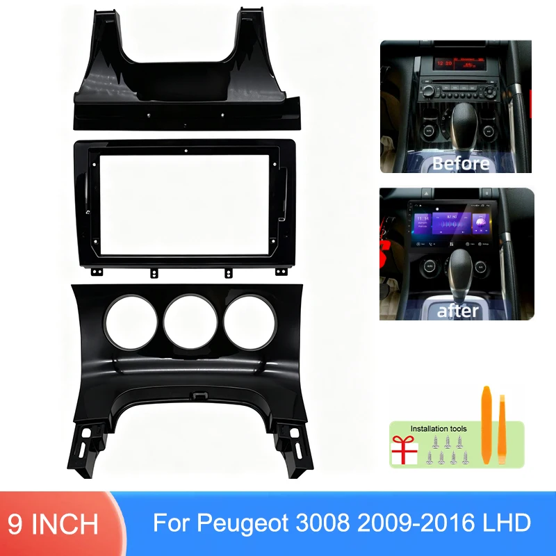 9 Inch Car Radio Fascia Frame For Peugeot 3008 2009-2016 LHD Low-End Android Stereo Dash Panel Optional Wiring CANBUS
