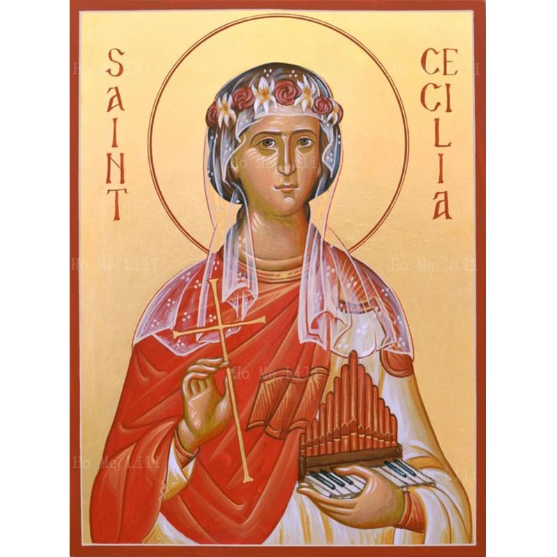 Female Saints Cecili Brian Matthew Whirledge Iconography Saint Cecilia Mary Sacred Heart Canvas Wall Art Painting