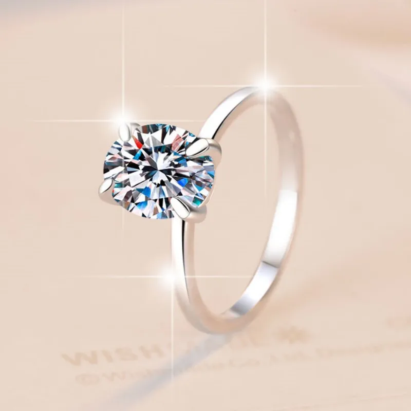 

Women's Oval Four-Prong Minimalist Ring PT950 Platinum 5Ct Moissanite Slim-hand Tarnish-Resistant Sparkling Jewelry