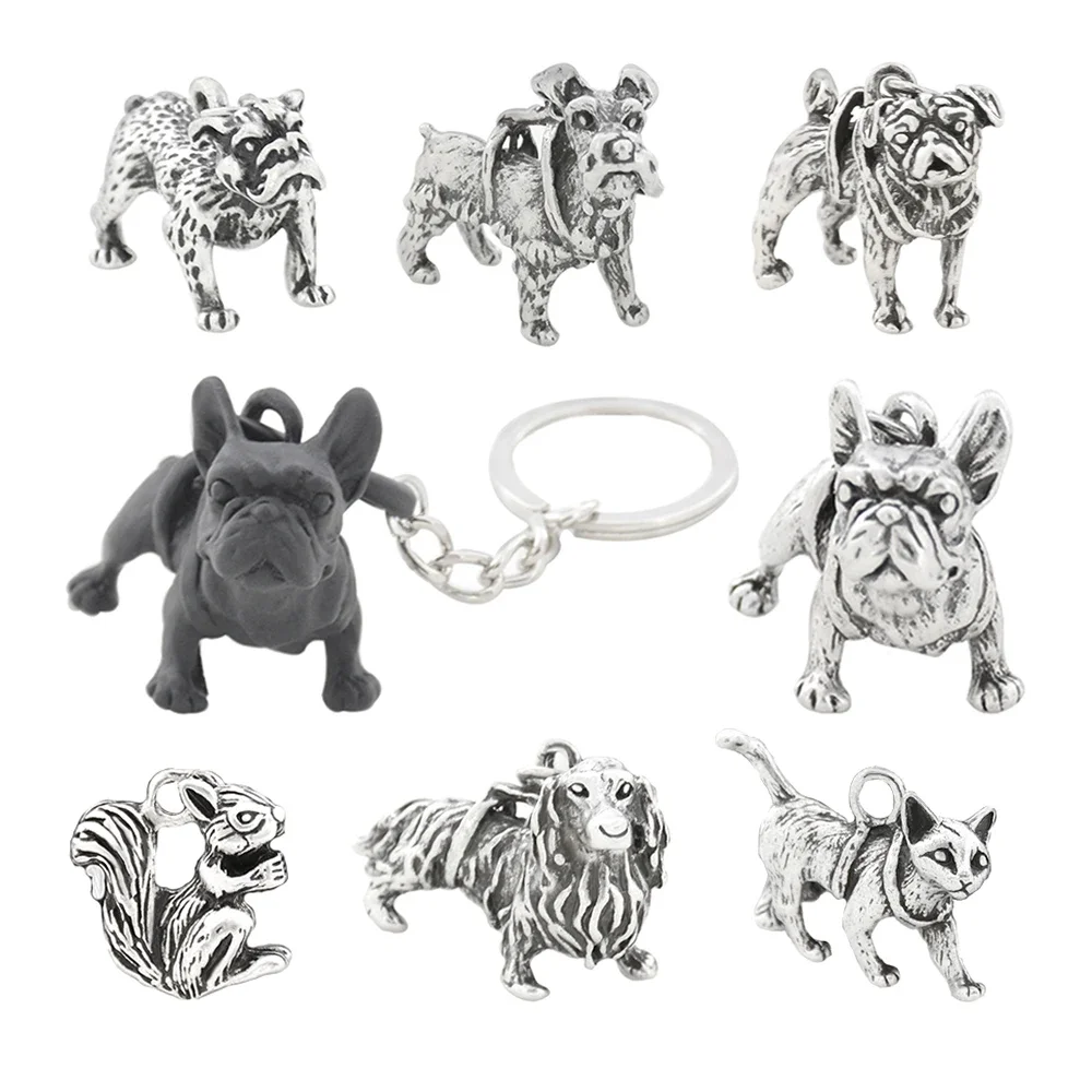 1 Piece 7 Style French Bulldog Dachshund Schnauzer Pug English Bulldog Dog Cat Key Chains Keychains Keyrings Pet Jewellery