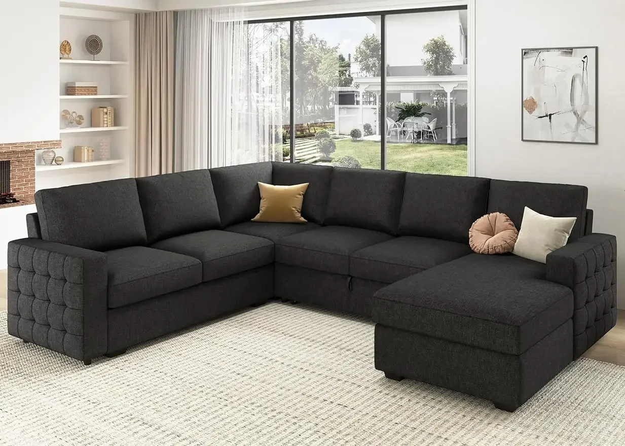 Sectional Sleeper Sofa with Pull Out Bed Oversized Sectional Sleeper Couch with Storage Chaise U Shape Sectional Sofa Bed Set