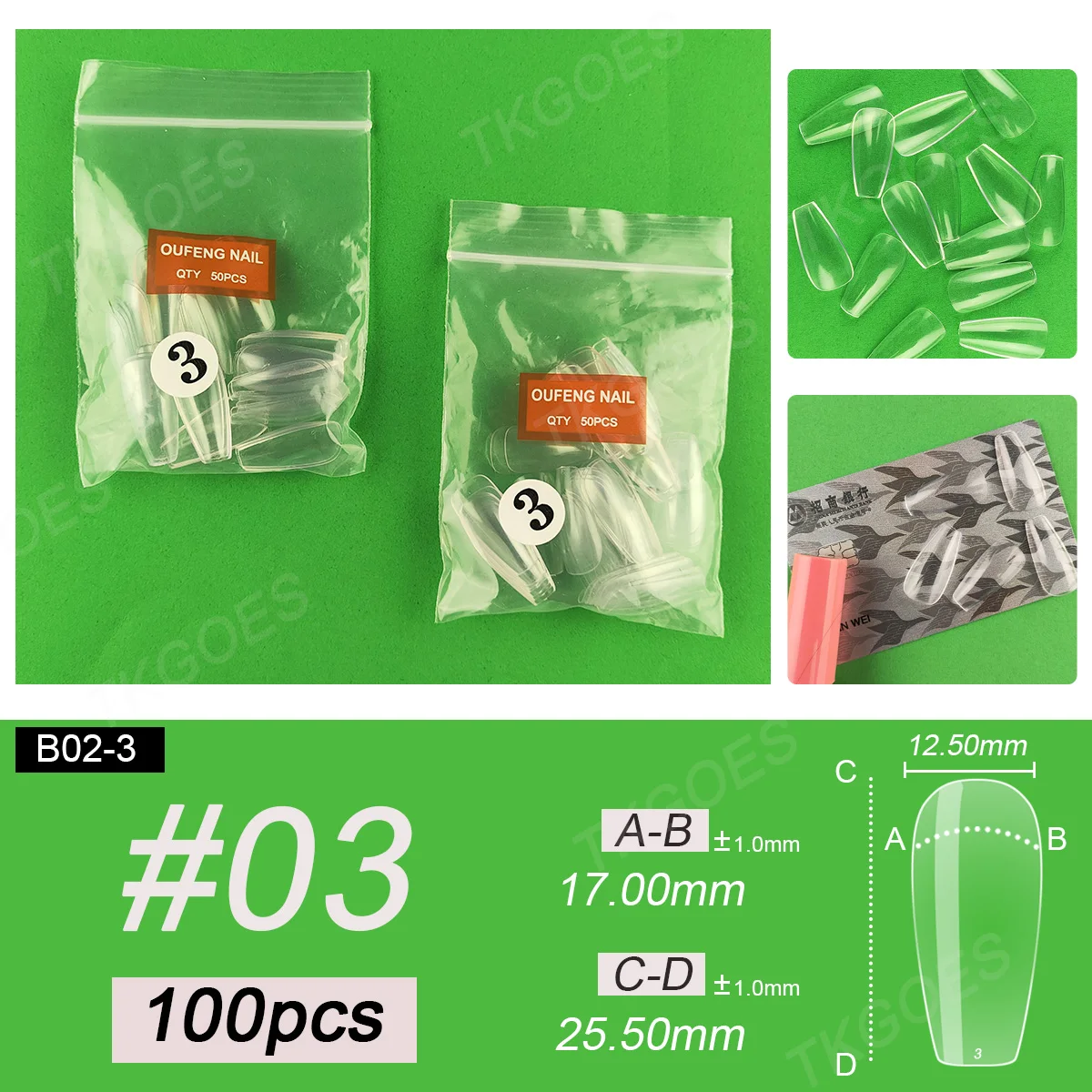 B02 사이즈 3 4 5 6 미들 발레리나 모양 인조 손톱 팁 단일 사이즈 100개 리필 가짜 손톱 팁 드로잉 폴리시 디스플레이