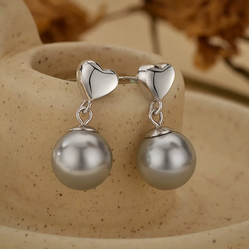 

S925 sterling silver women's earrings gold-plated zircon heart-shaped pearl tassel popular fashion jewelry party accessories