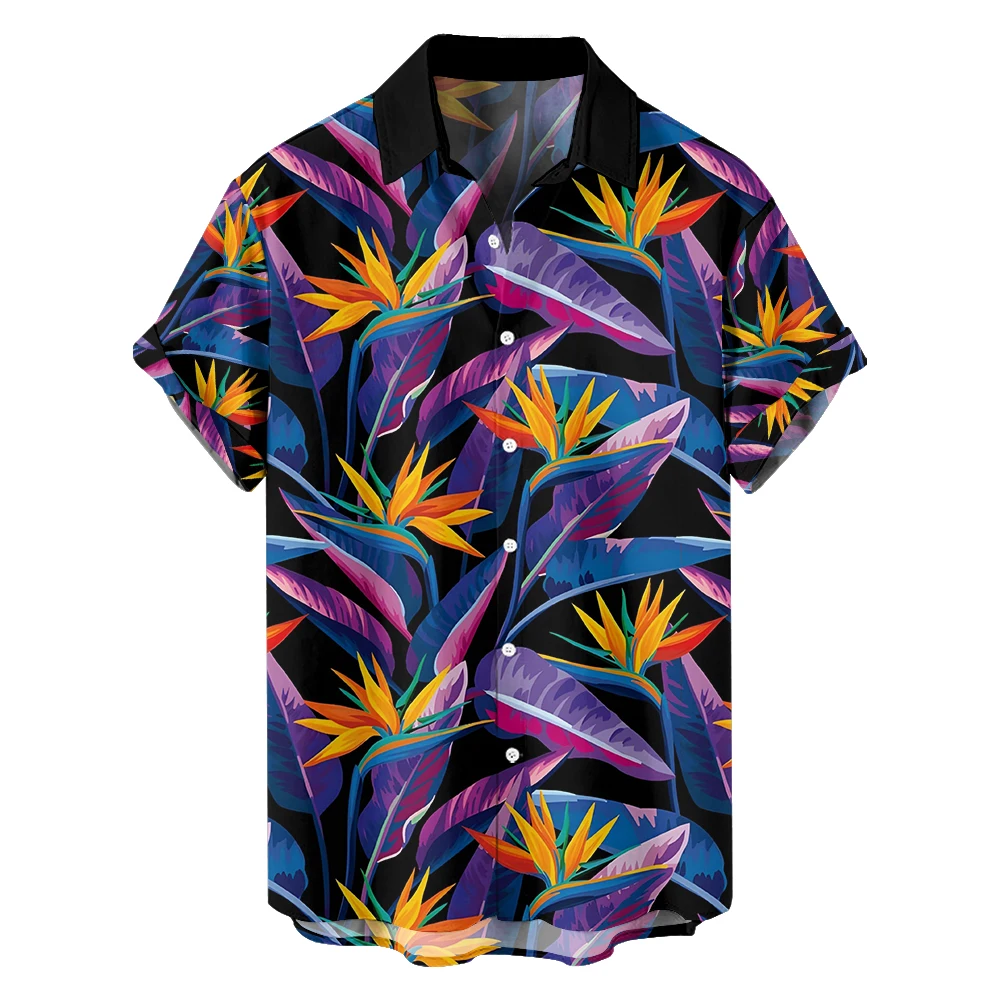 Camicia a maniche corte da uomo con stampa floreale in stile vacanza al mare camicia a maniche corte piccola con risvolto casual di grandi dimensioni