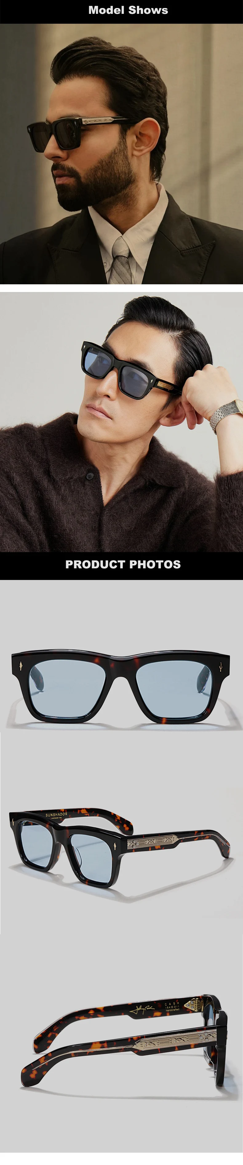 Stilvolle quadratische Damen-Sonnenbrille SCASH Designer Handgefertigte Herren-Straßenbrille Luxusmarken-Sonnenbrille Formbar – Detail 9