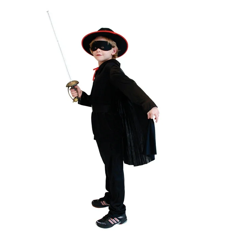 MN1 Film Karakter ZORRO Cosplay Kostuum Kinderen Halloween Rollenspel Outfits met Hoofddeksels Ooglapje Alain Delon R.I.P.8/yG