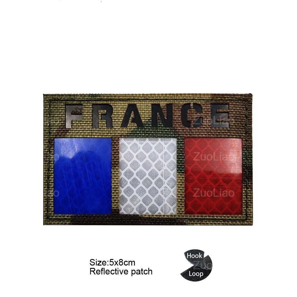 ZTY- Outdoor Military Fan IR Reflective BRI Tactical Sticker French  Badge Identification Flag Badge RAiD Hook Loop Patches