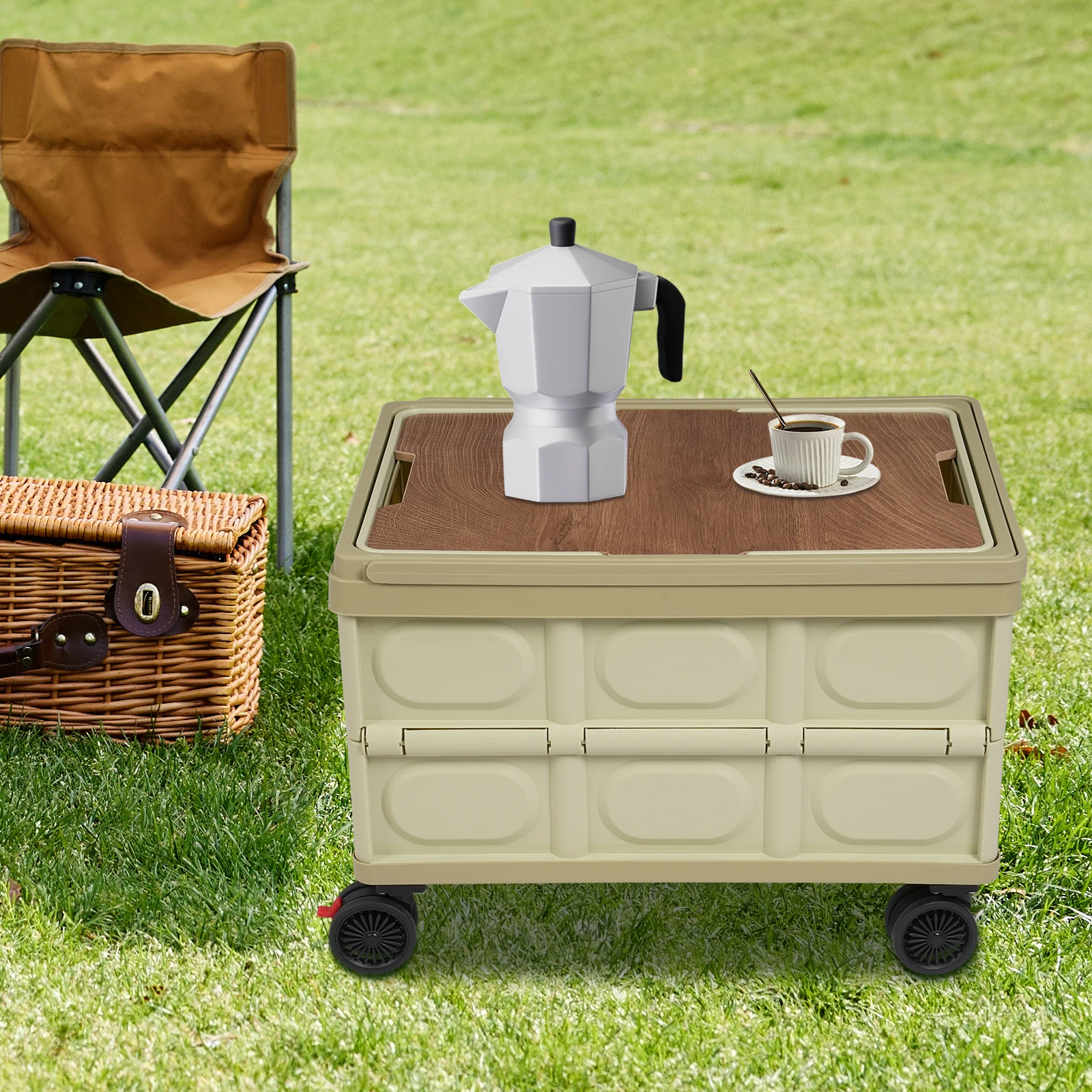 Foldable Storage Cart, 55L Capacity Rolling Organizer with Wheels, Portable Foldable Trolley Box for Home Office Closet Garage