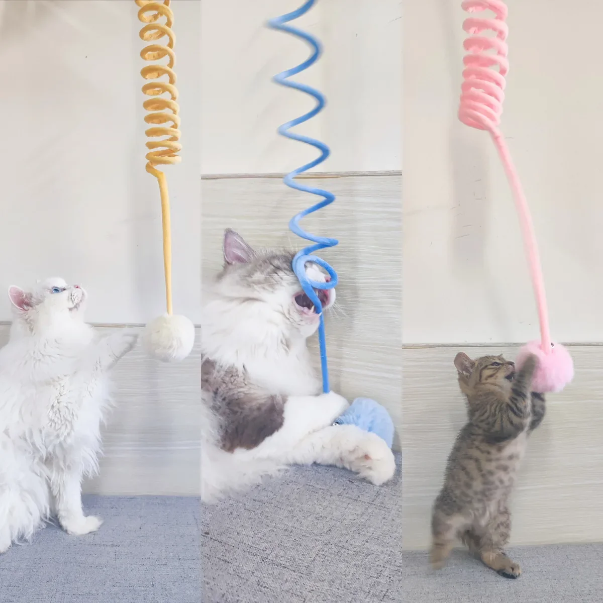 

Pet supplies, self-hi suction cup spring, rabbit fur ball, cat teaser stick, retractable, hanging, swing, cat toys interactive