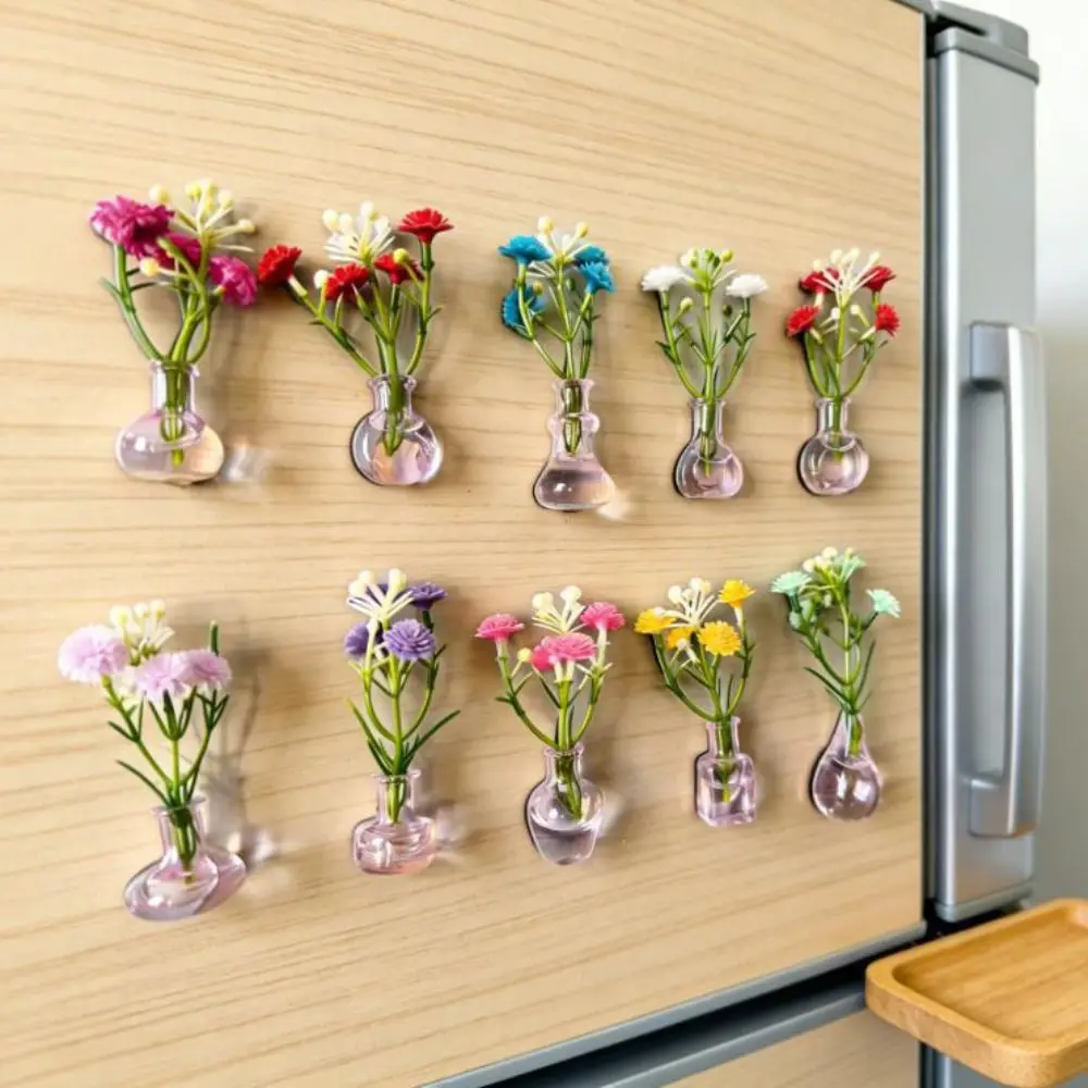 8/10Pcs DIY Mini Glass Vase Magnets Creative Exquisite Refrigerator Magnets Vase 3D Funny Fridge Decor Magnets Plant Lovers