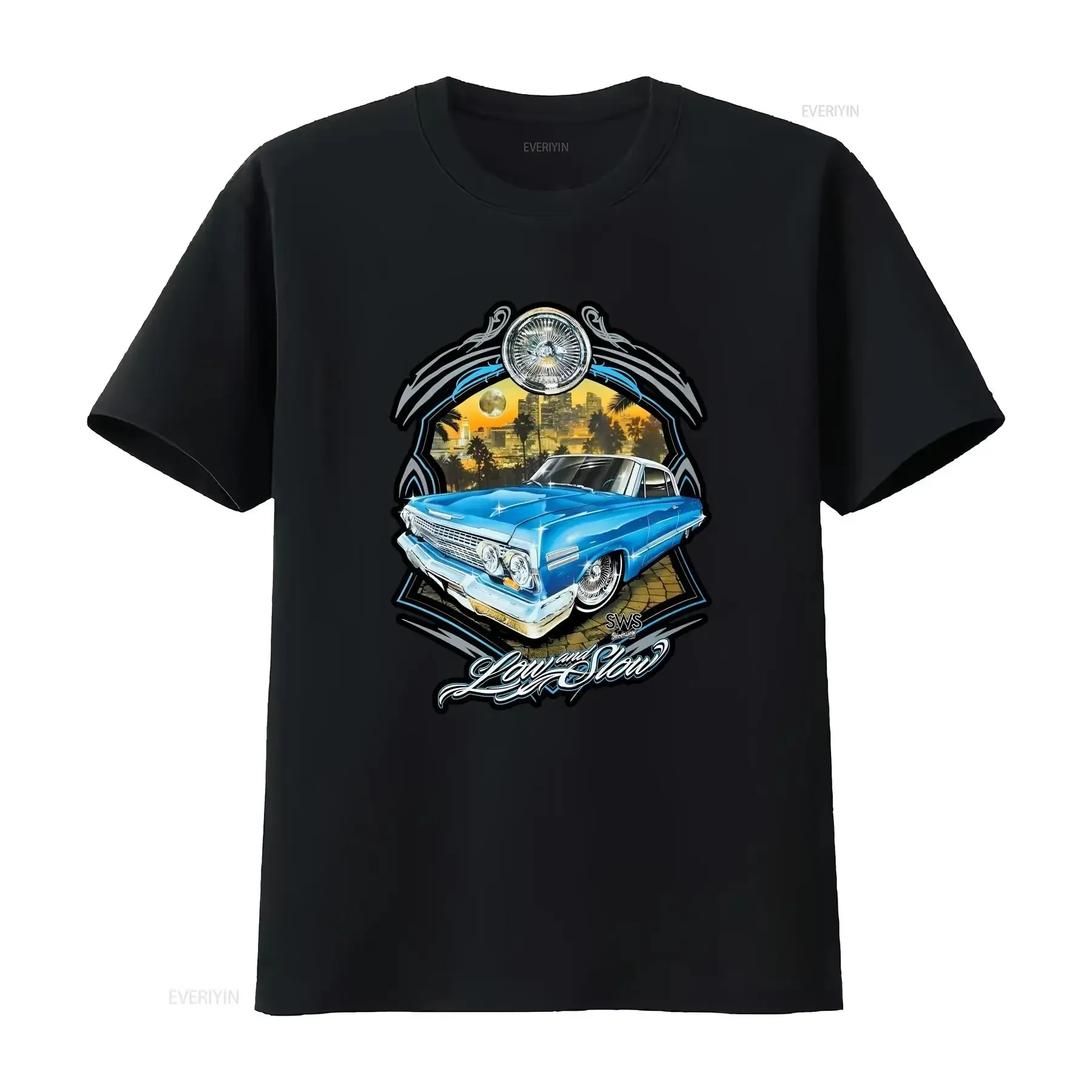 جديد LOWRIDER منخفض بطيئة تي شيرت دعونا كروز الحضرية الشارع الشهير الرجال السود خمر غسلها تنوعا الرسم أوم