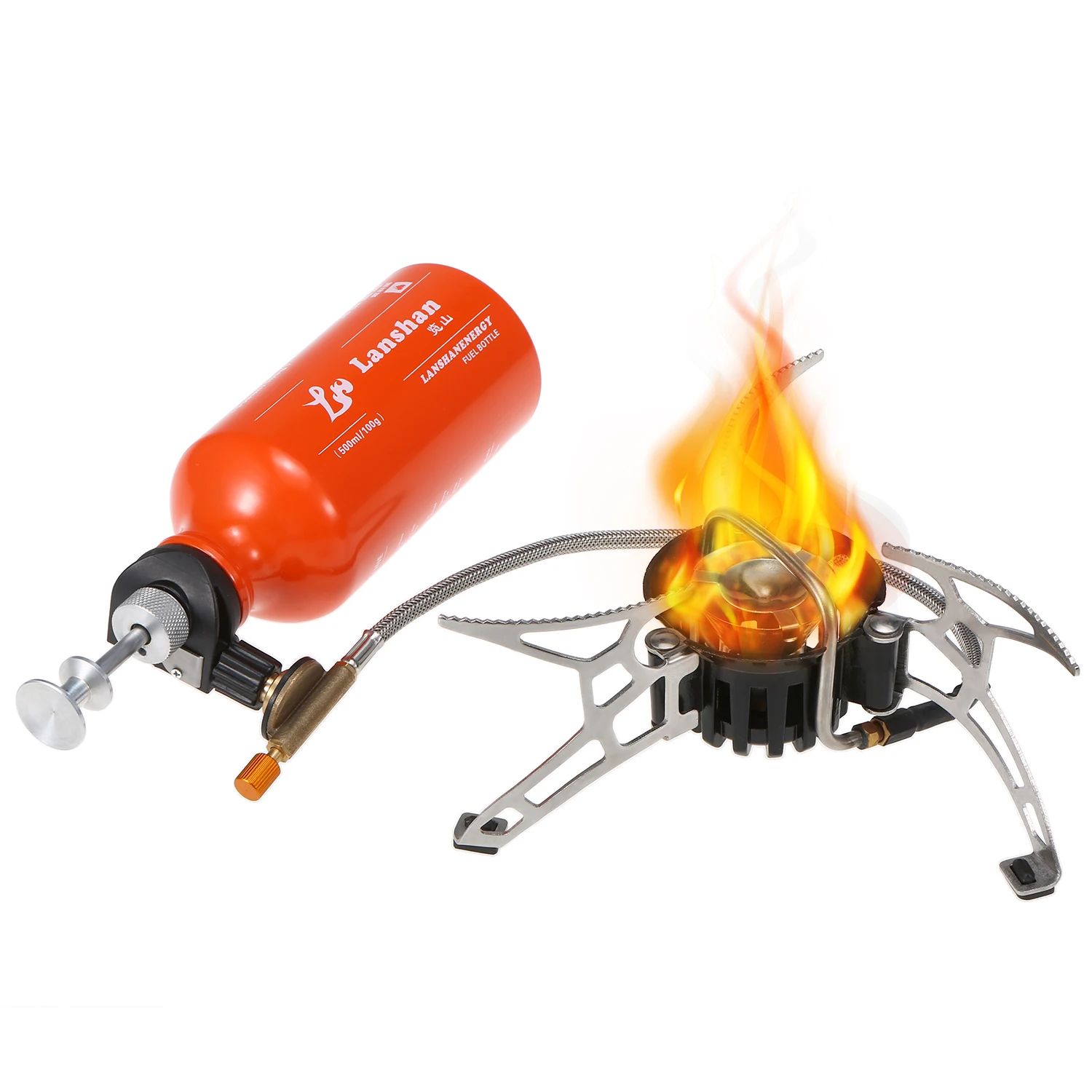 Outdoor Camping Multi Fuel Oil Stove with 500ml Gasoline Fuel Bottle for Diesel Alcohol