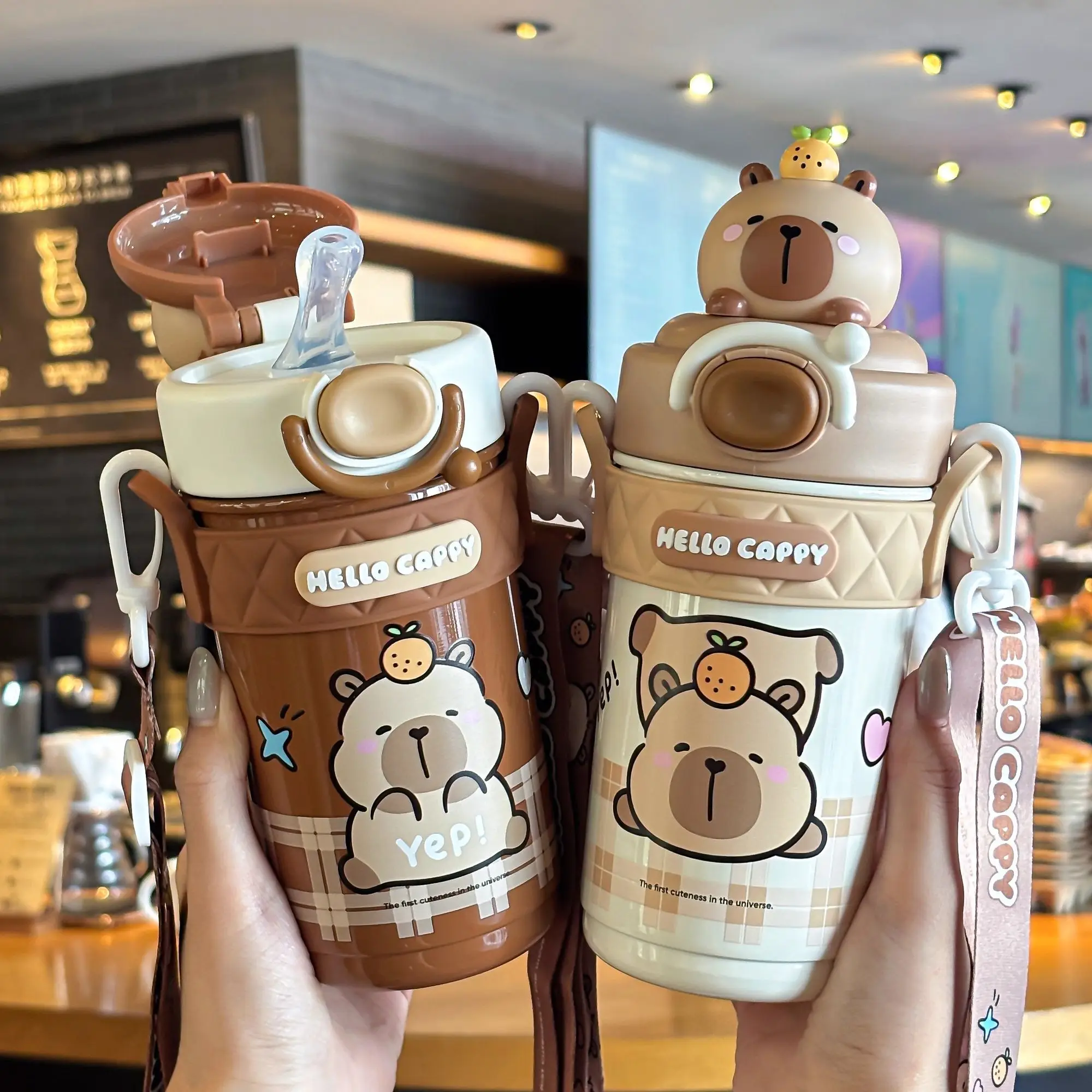 520ML Capybara Water Bottle With Straw Large Capacity Glass Water Bottle for Travel Portable Backpack Kettle Children Cup
