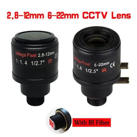 2.8-12mm/6-22mm Varifocal Lens with 650nm IR Filter M12 Mount Manual Focus and Zoom For HD Security IP Camera