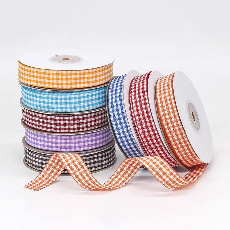 50Yards Plaid Ribbon 15MM Width Fashion Colorful Tartan Gingham Gift Ribbon For Wrapping