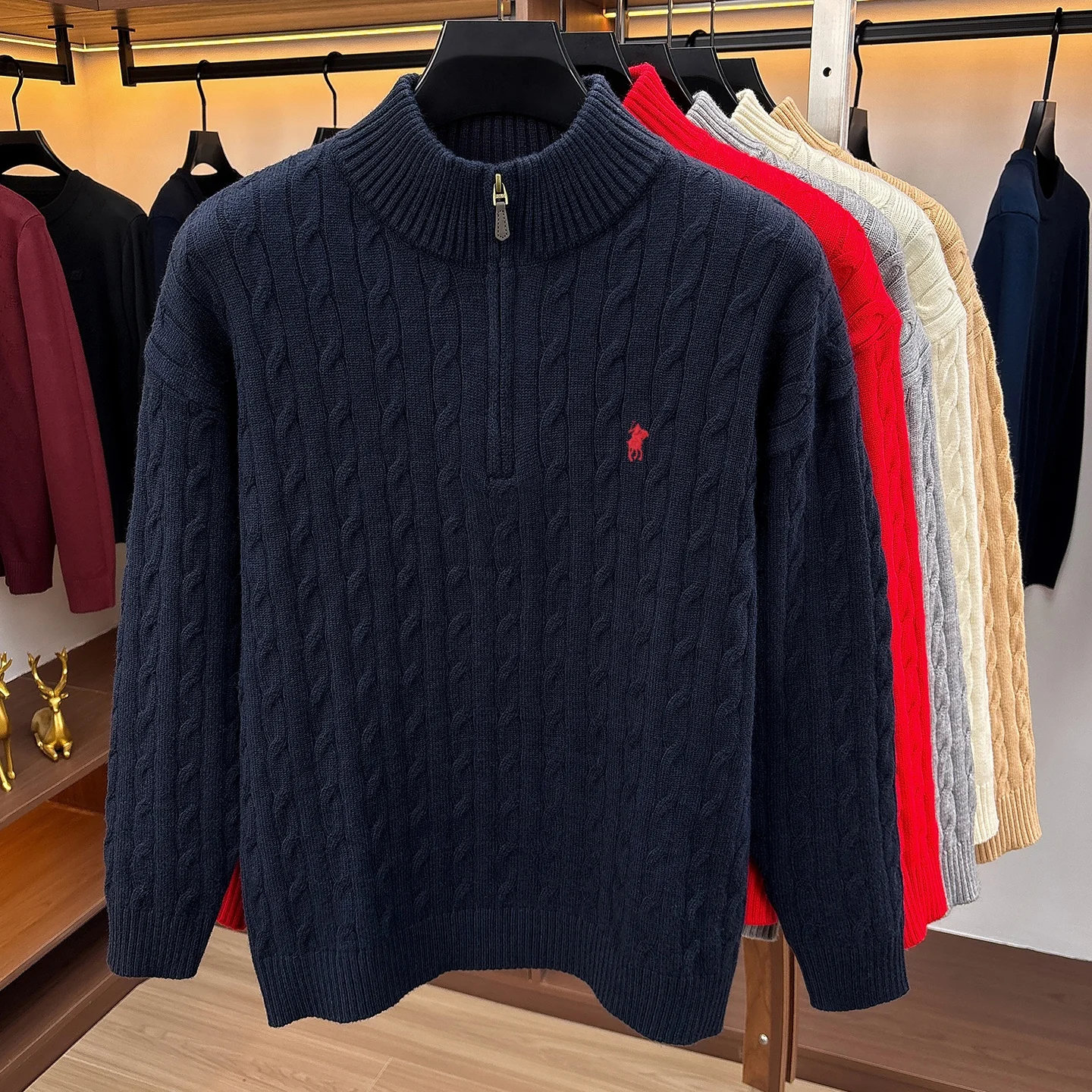 Modischer Herren-Pullover, Hochwertige Marke Paul Pony, Winter-Neuheit mit Reißverschluss, Stehkragen, Klassisch Lässiger Jacquard-Strickpullover – Detail 22