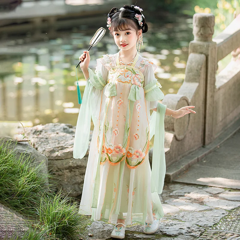 Ancient Style Performance Clothing Chinese Traditional Costume Jade Rabbit Embroidery Hanfu Improved Suit for Girls in Spring