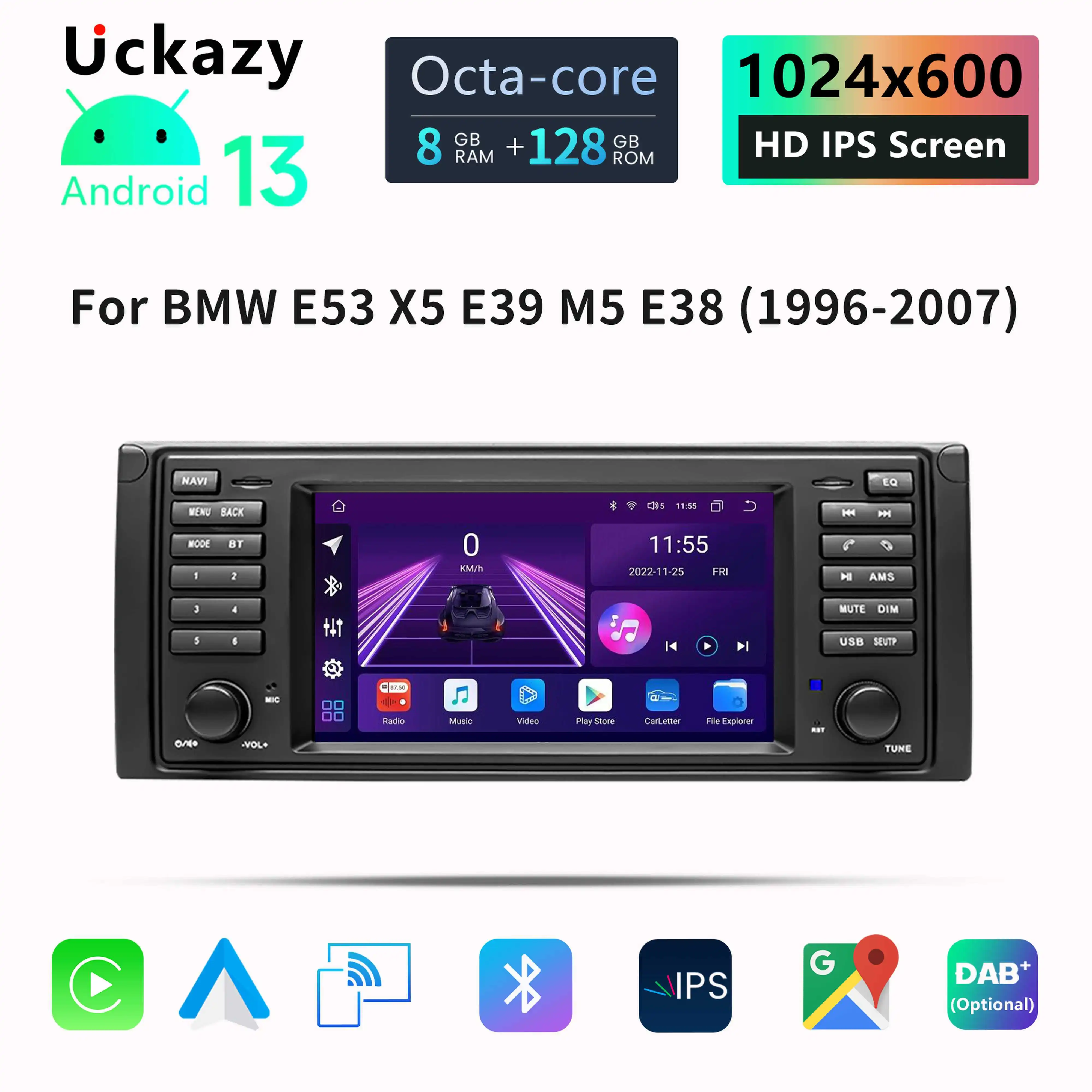 Uckazy 8 Core 2 din Android 12 Car Radio For BMW X5 E53 E39 M5 1996-2003 Multimedia Radio Stereo GPS Navigation Audio Head Unit 8GB RDS IPS DSP Wifi 4G