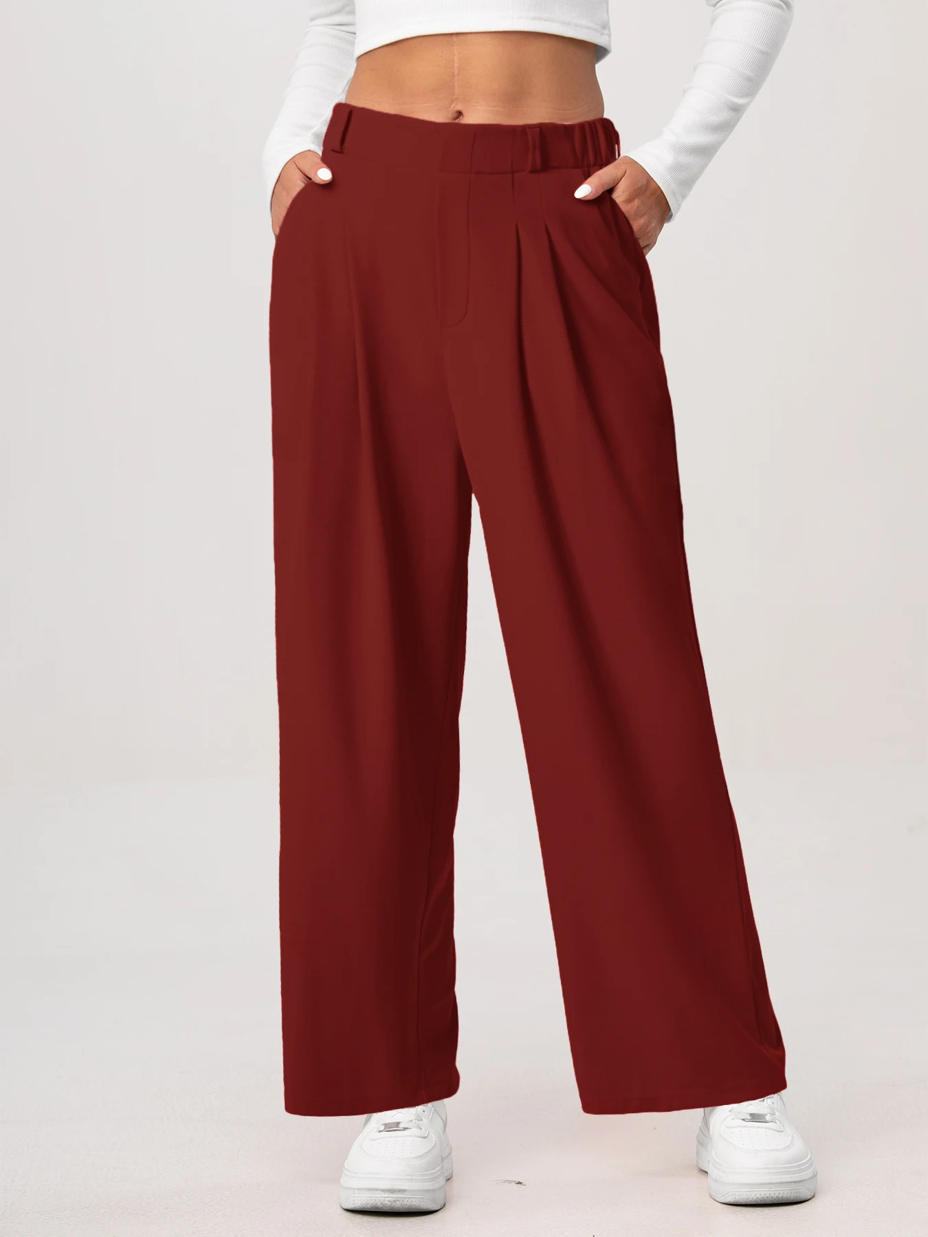 Damenhose, karierte, figurbetonte Hose mit weitem Bein und Taschen, hochtaillierte, lässige, figurbetonte Hose mit weitem Bein für Damen. – Detail 20