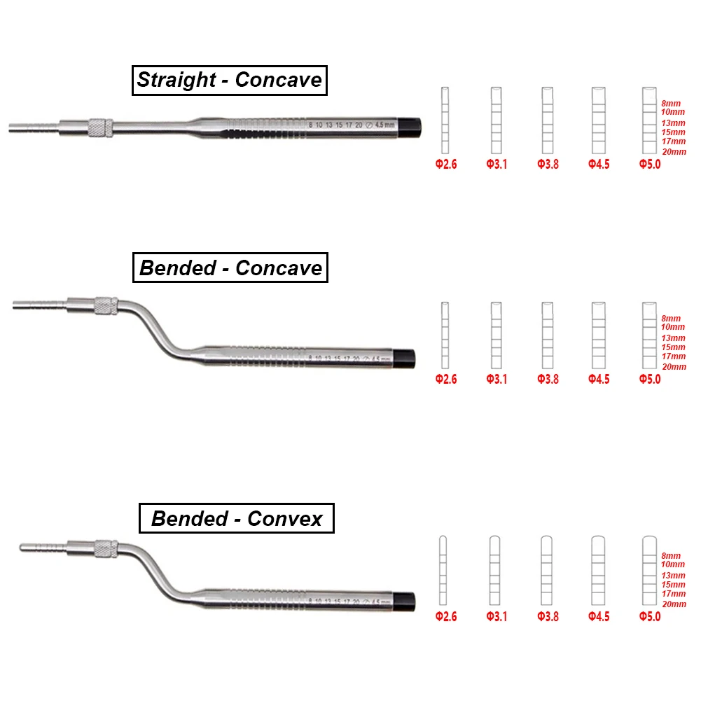 5Pcs Pro Dental Implant Osteotome Instrument Set Dentistry Lab Maxillary Sinus Lift Mandibular Bone Extruder Concave Convex Tips