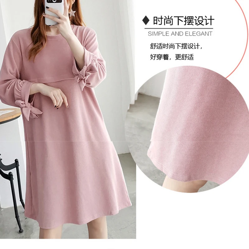 Maternity Autumn Nursing Clothes Spring Autumn Cotton Long Sleeve Loose Stylish Slimming Dress for Pregnant Women Mom Dress