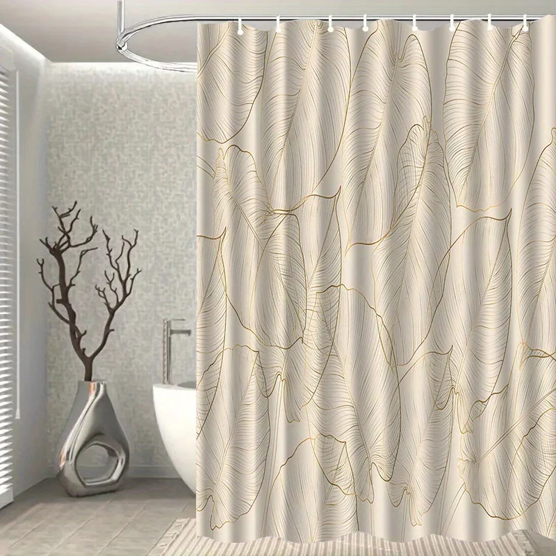 Modern Leaf Pattern Shower Curtain Elegant Botanical Textured Fabric Waterproof Polyester Bathroom Decor Washable Window Curtain