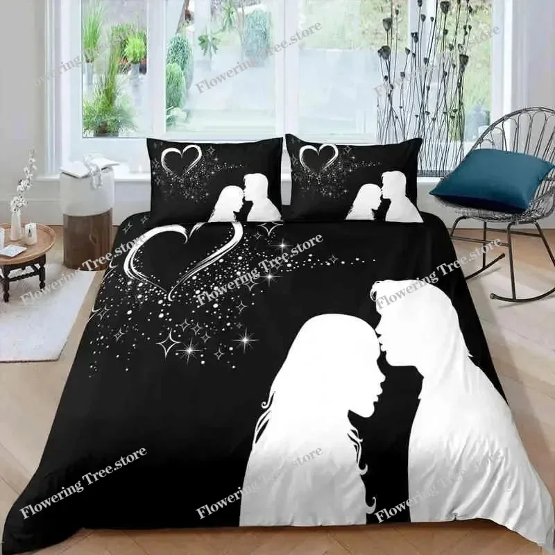 Couple Duvet Cover Set Microfiber White Portrait Couple Kissing Twin Bedding Set Valentine's Day Gift For Lover Queen King Size0