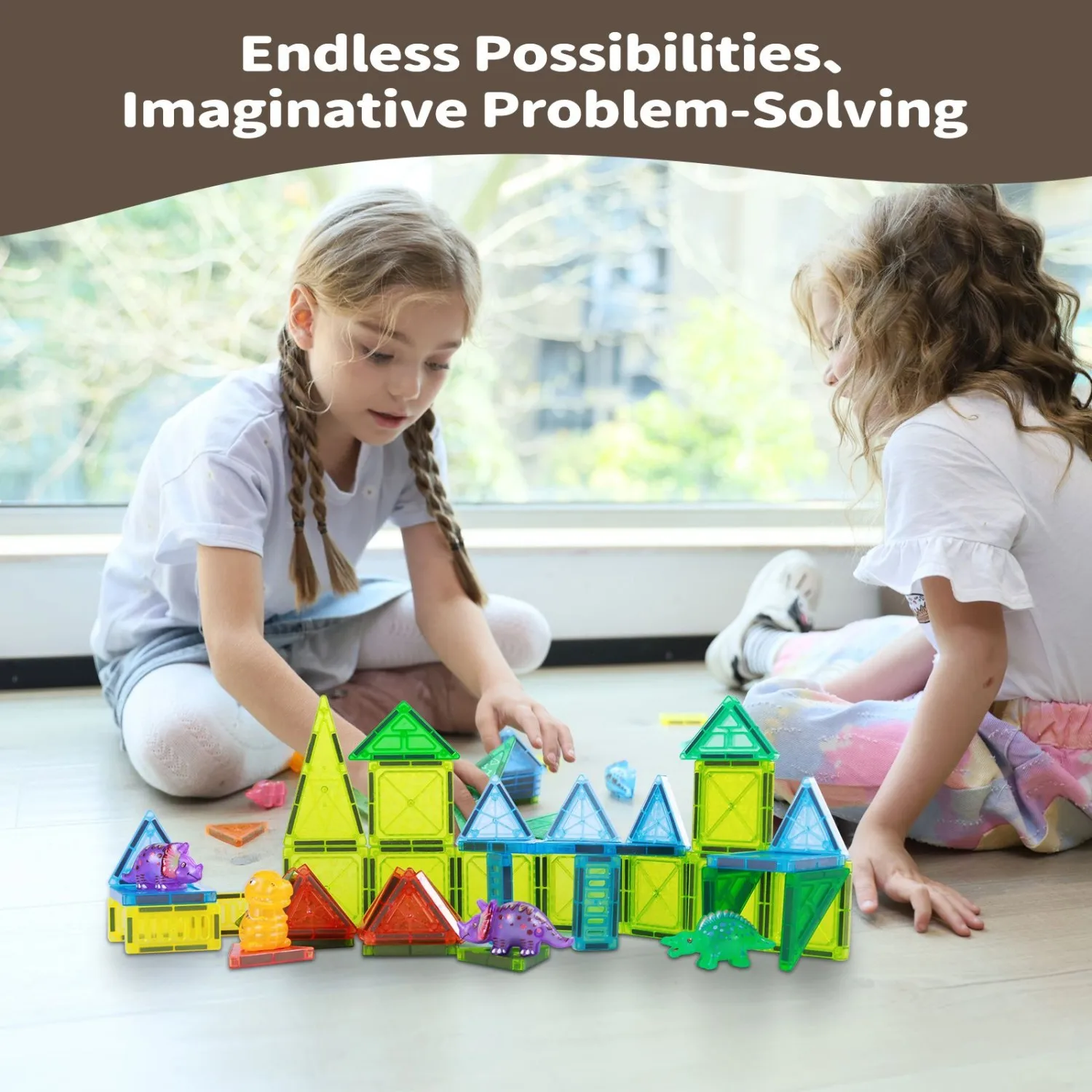 Large Magnetic Building Tiles Set | 3D STEM Stacking Toys for Boys Girls 3+ Years | Magnetic Blocks for Creative Castle & Struct