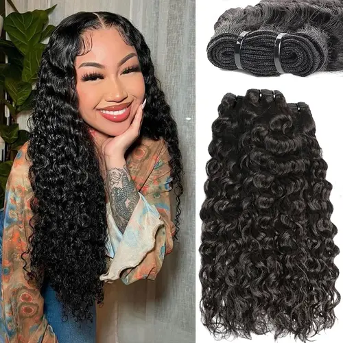 Imagen 1 del producto Extensiones de cabello humano 12A, mechones con ondas al agua, mechones de cabello humano tejido, rizado, Flexible, doble trama, cómodos mechones de cabello Real