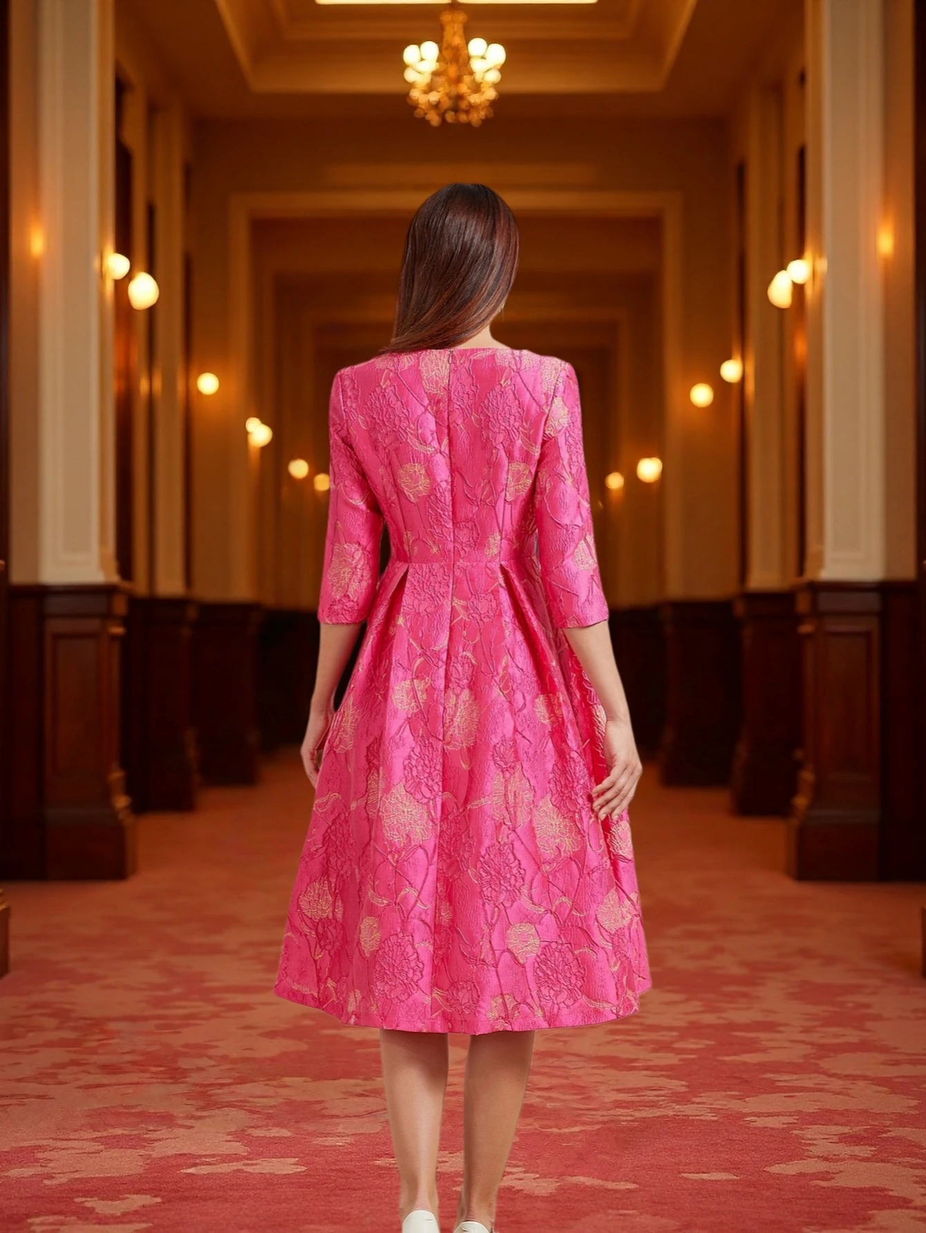 Luxury Dress Women Fashion Elegant Jacquard Dress Party Floral Women Clothing Evening Vintage Dress Formal Vestidos