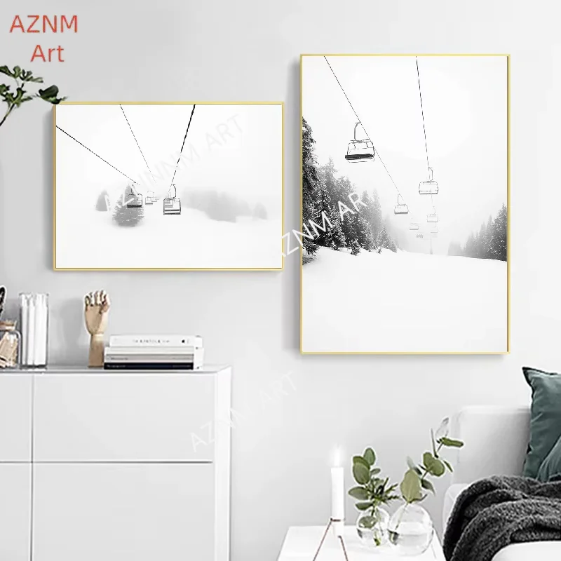 1/2Pcs Ski Berg Druck Schwarz Weiß Leinwand Malerei Bild Ski Liebhaber Geschenk Poster Moderne Nordic Hause Dekoration