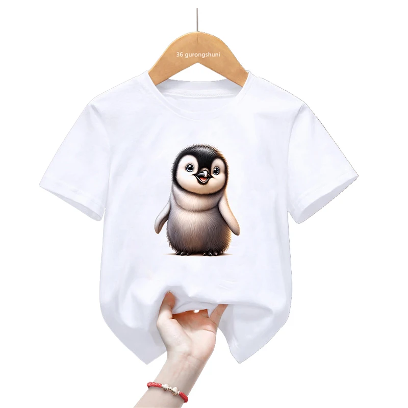 Camiseta de manga curta infantil pinguim bebê, camiseta estampada animal, roupas Harajuku, roupas infantis kawaii, meninas e meninos, verão