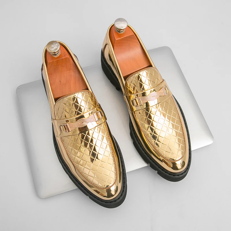 Autumn New Men's Business Formal Party Gold Silver Shoes 2025 Fashion Brand Men's Comfortable Thick Soled Pointed Loafers
