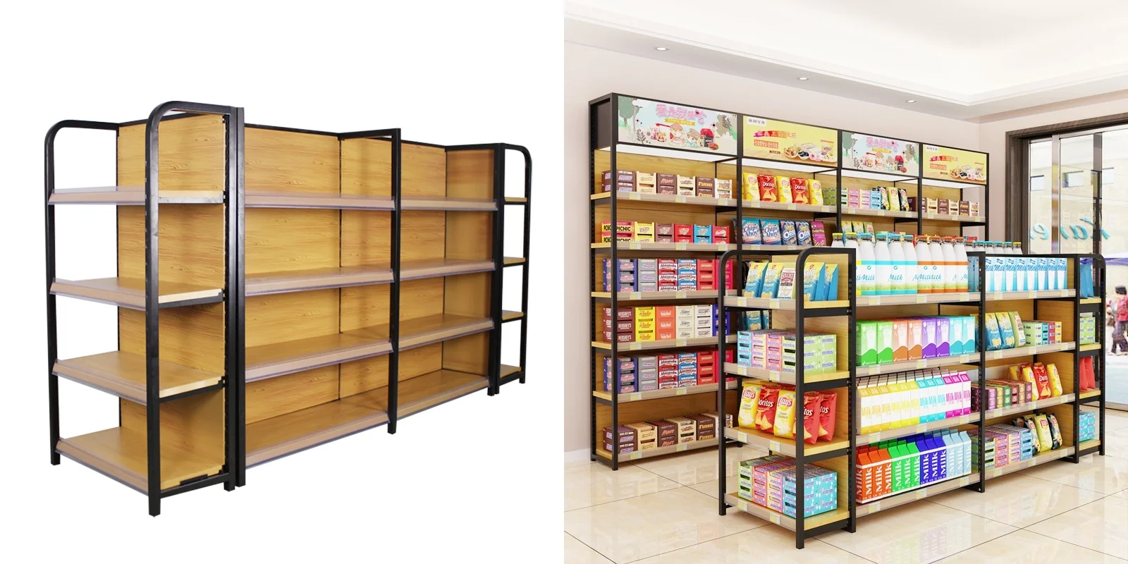 Custom.Customized Supermarket Display Rack Metal Four-post Wood Grain Shelf with Good Price for Retail Store