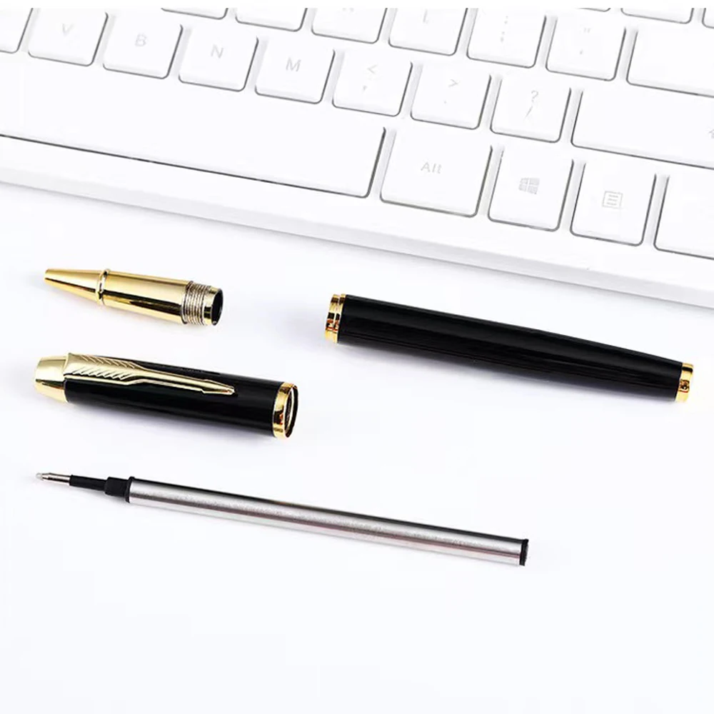 1 + 4 Stücke Büro Schule Kugelschreiber Metallstift Luxus Metall Gelstifte & Minen Set Geschenk 0,5mm Blau Schwarz Tintenroller – Detail 2