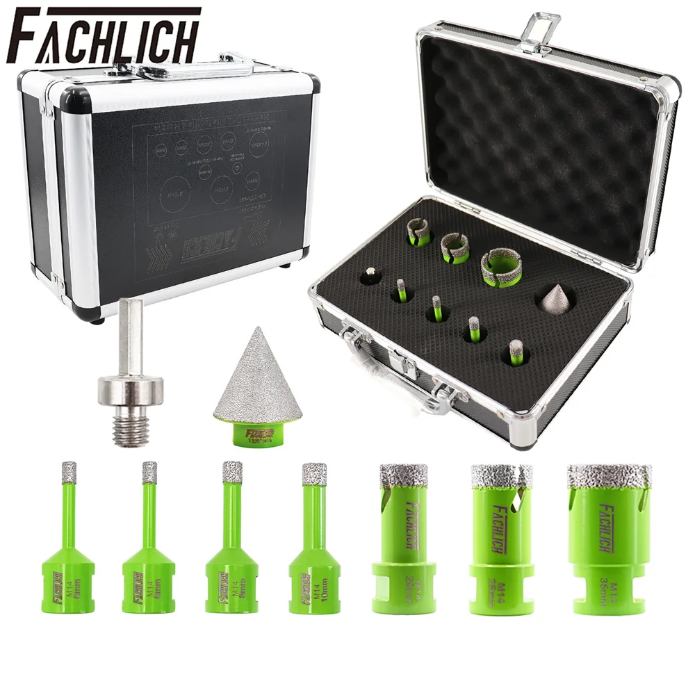 

FACHLICH 9pcs M14 Diamond Drill Core Bits Dia6/6/8/10/20/25/35mm+35mm Milling Chamfer Bits Marble Tile Cutter Hex Shank Adapter