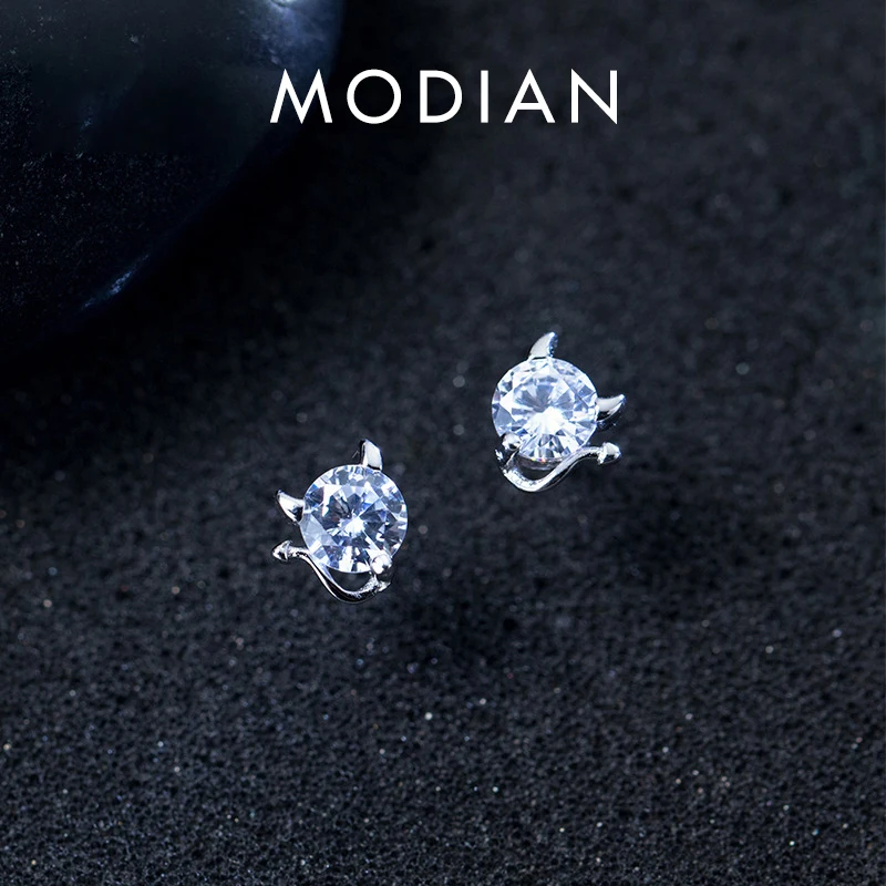 

Modian Trendy 100% 925 Sterling Silver Cute Demon Clear CZ Small Stud Earrings for Women Fashion Earrings Korean Fine Jewelry
