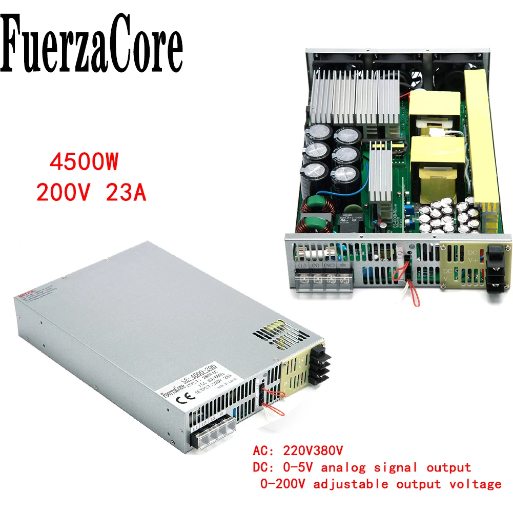 

4500W 200V High Power Supply 0-200V Adjustable 0-5V Analog Signal PWM PLC Control 220V 380V AC to DC LED Motor Battery 200VDC